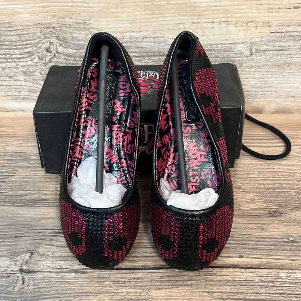 Iron Fist Girl's Digi Skull Flats Sequence Black/Pink New in Box